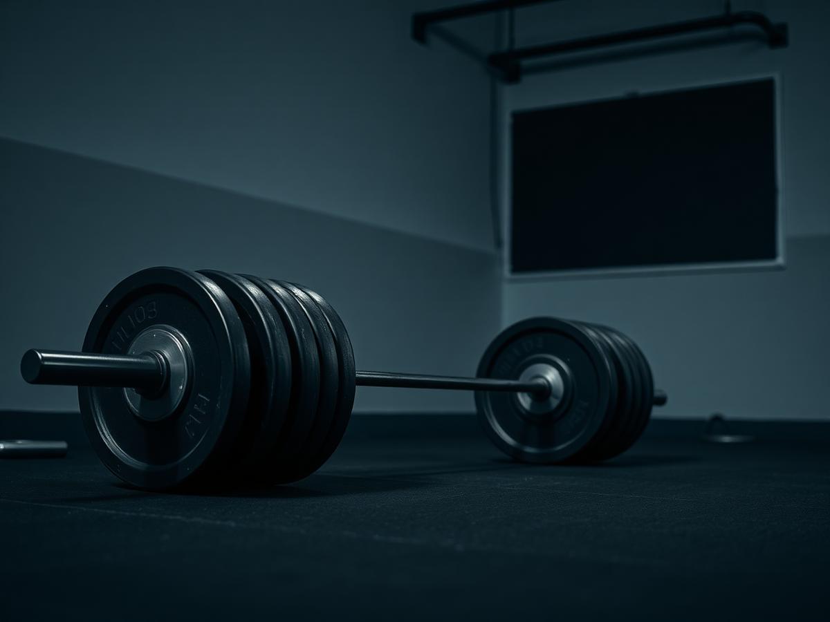 Loaded barbell on the studio floor